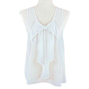IZ BYER WHITE SLEEVELESS BLOUSE WITH BOW, SIZE M